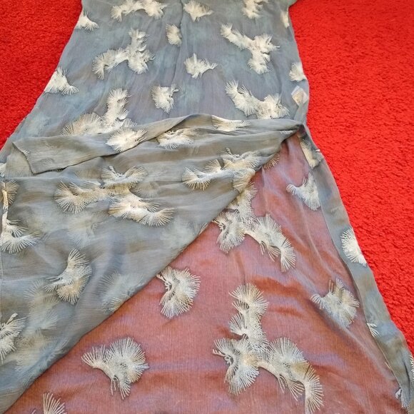 ZARA blue Elegant Sheer Embroidered Floral-Lace vneck dress NWOT - Picture 3 of 8